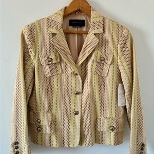 BCBGMaxAzria Cropped Beige Pastels Cotton Striped Blazer - Size M